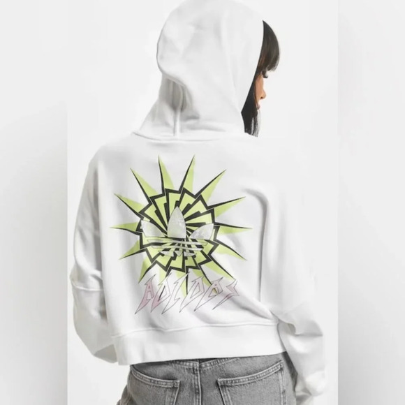 adidas Tops - Adidas white cropped sweatshirt hoodie Sz M